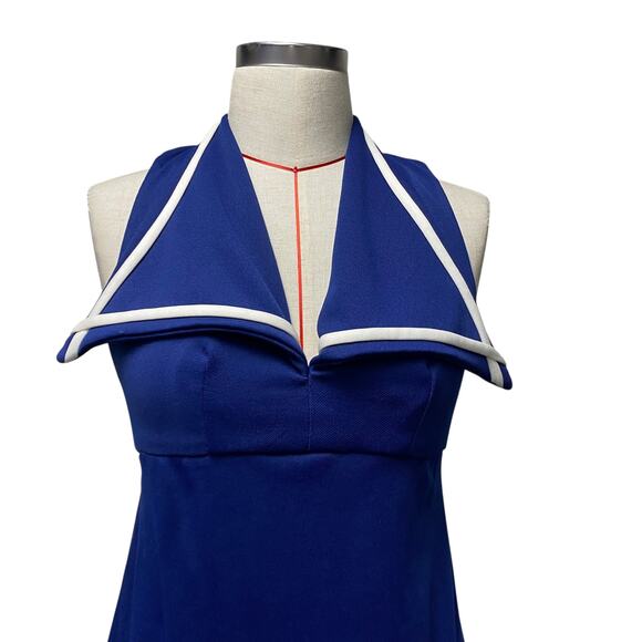 Vintage Womens Blue White Homemade Statement Collar Maxi Dress - Picture 2 of 5